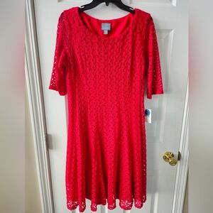 NWT Vibrant Red Lace Holiday Dress